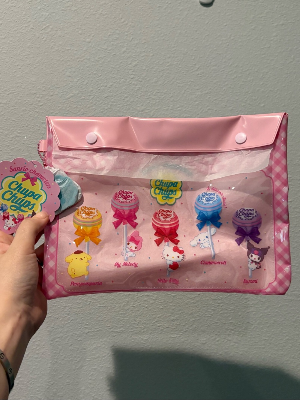 Sanrio Pink Chupa Chups Cosmetic Pouch with Character Print
